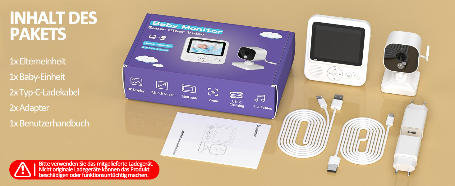 Відеоняня OBVHNUA з камерою 720P, IPS монітором 2.8