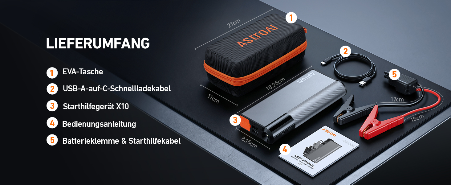 Бустерний пускач AstroAI Powerbank 8000A для автомобіля та мотоцикла, помаранчевий