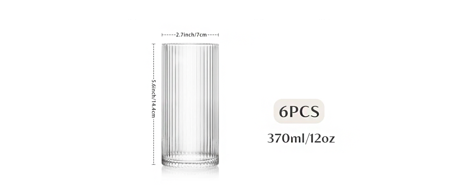 Набір склянок INSETLAN 370мл (6 шт.) для напоїв: віскі, пива, соків, кави та коктейлів | Склянка Long Drink | Склянка для води | Склянка для напоїв | Можна мити в посудомийній машині