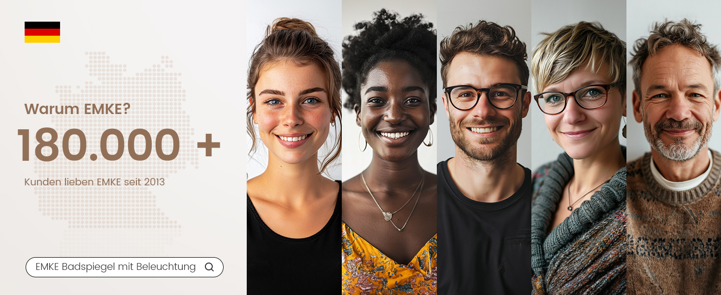 EMKE® Дзеркало для ванної кімнати LED 80x60 см з підсвічуванням, 3 кольори світла, годинник, захист від запотівання, IP44