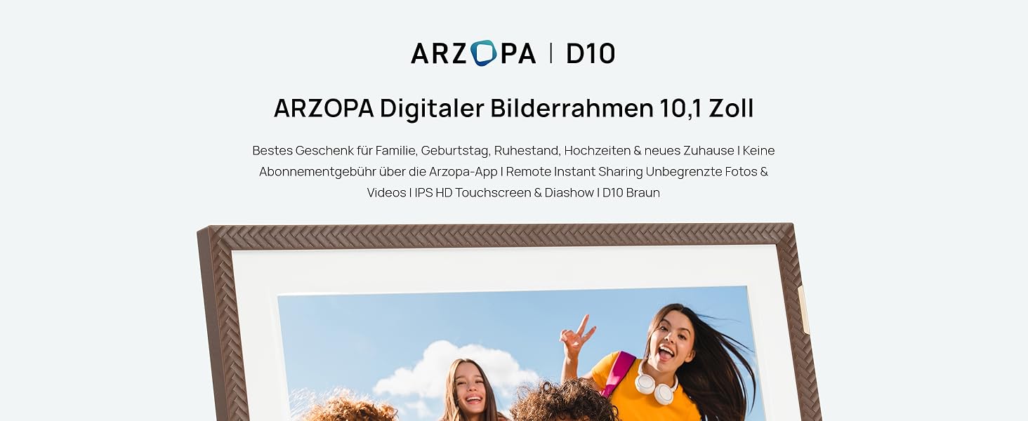 Цифровий фоторамка ARZOPA 15.6 дюймів з безлімітним хмарним сховищем, віддаленою передачею фото та відео, FHD сенсорним екраном. Ідеальний подарунок! Модель D15 (Коричневий)