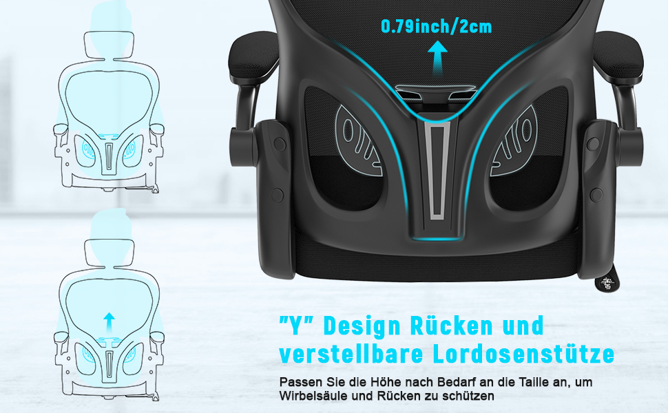 Офісний стіл Ergonomischer Bürostuhl з дихаючою сіткою, регульовані підлокітники, підголівник, поперекова підтримка, регулювання висоти, поворотний стілець на 360°, темно-чорний