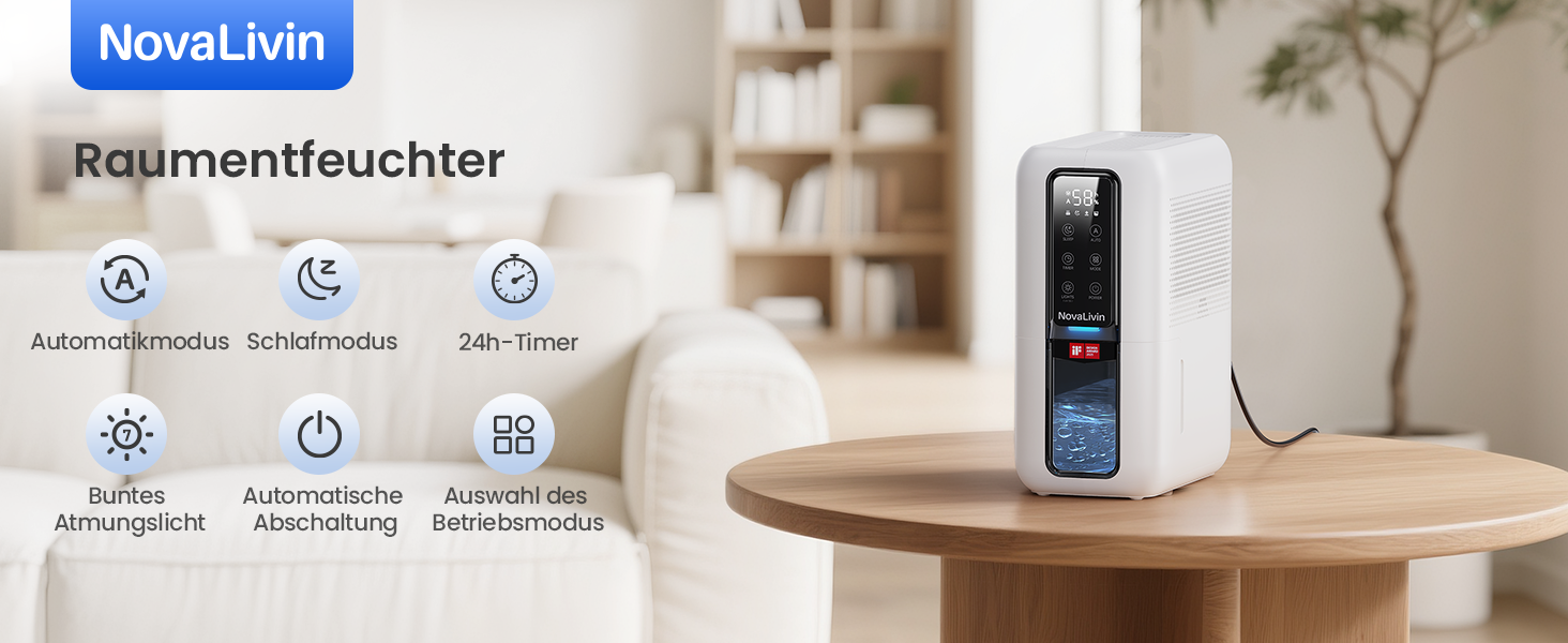 Електричний осушувач повітря з резервуаром 2L, автоматичне відключення та регулювання вологості для ванної, спальні, шафи (білий)