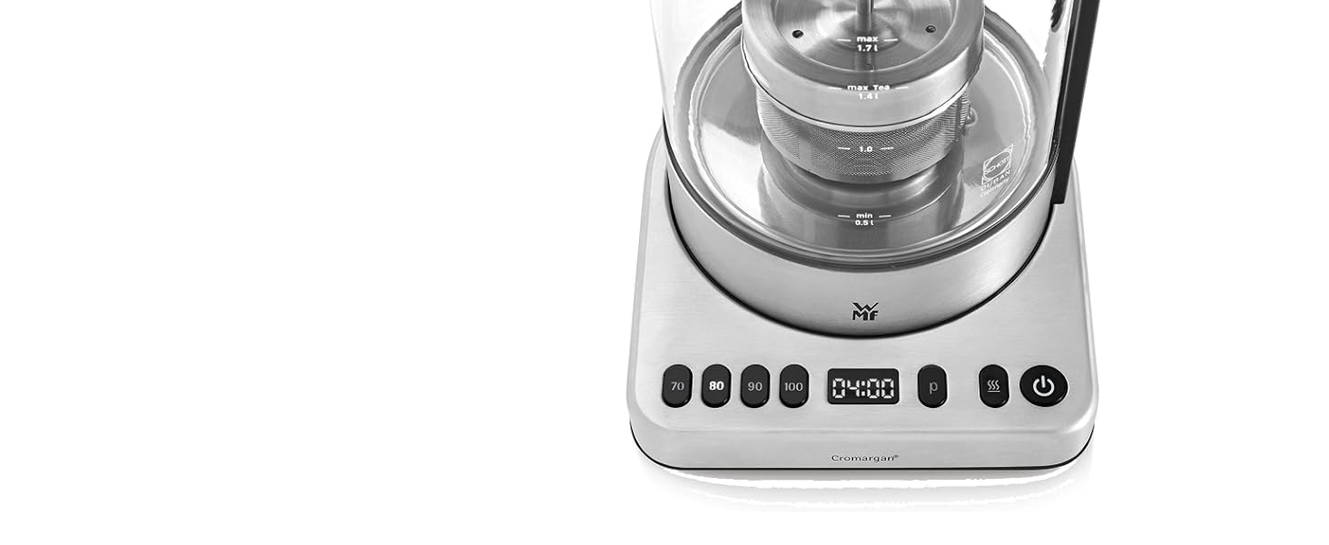 Електричний чайник WMF Lono Silk 1.6 л з нержавіючої сталі, з фільтром від накипу, бездротовий, з поворотним підставою, антифнгер, відкривання однією рукою, зовнішній індикатор рівня води (1.4л - 1.7л)