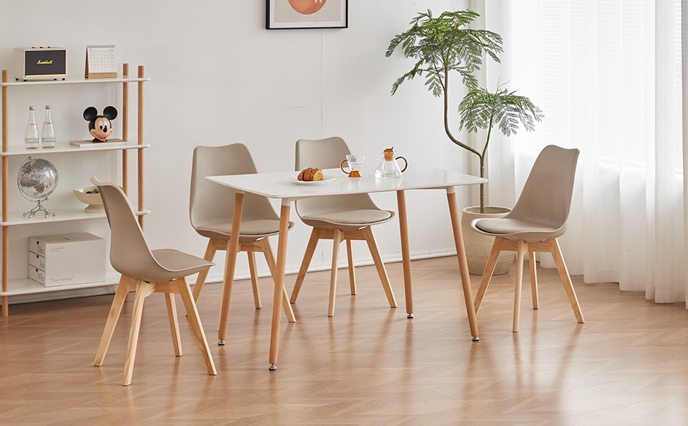 6 стільців для їдальні GrandCA HOME: дерев'яні, в стилі ретро, з м'яким сидінням, бежевого кольору