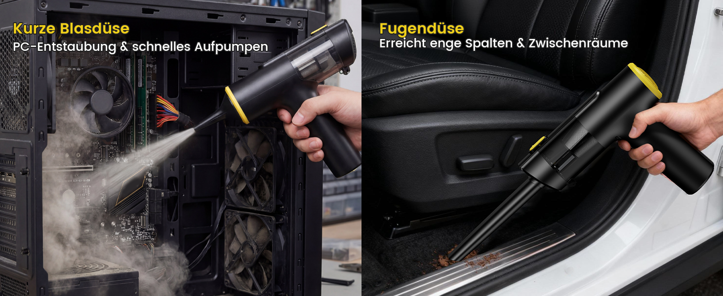 Акумуляторний пилосос Handstaubsauger 28000Pa, 60хв, з LED-дисплеєм, чорний. Міні-пилосос 3-в-1 для авто, ПК, кухні