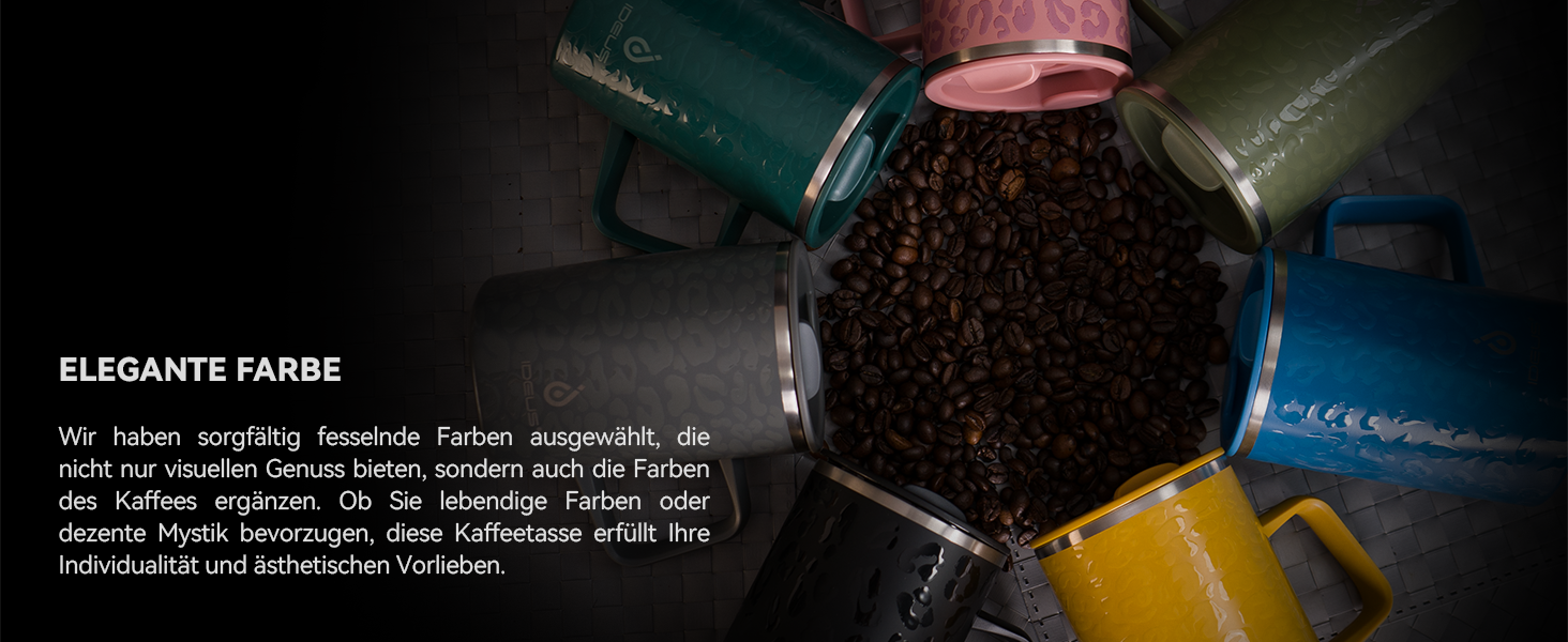 Кружка для кави та чаю Ideus® 470 мл з подвійними стінками, з нержавіючої сталі, з антиковзним руків'ям та кришкою-модулем, великий об'єм (Червоно-зебра)