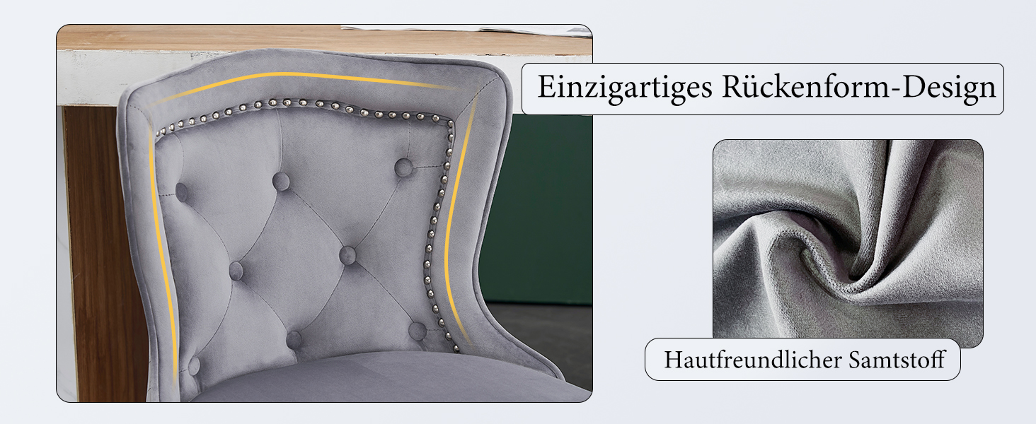 Набір з 2 барних стільців Samt - сучасні стільці для бару з високою спинкою, оббивка велюром, регульована висота, сірий