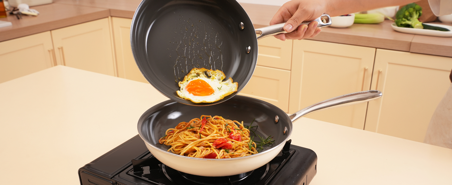 Набір каструль Cookersway: 20, 24, 28 см, керамічне покриття, без PTFE, PFOA, PFAs, для плити та духовки