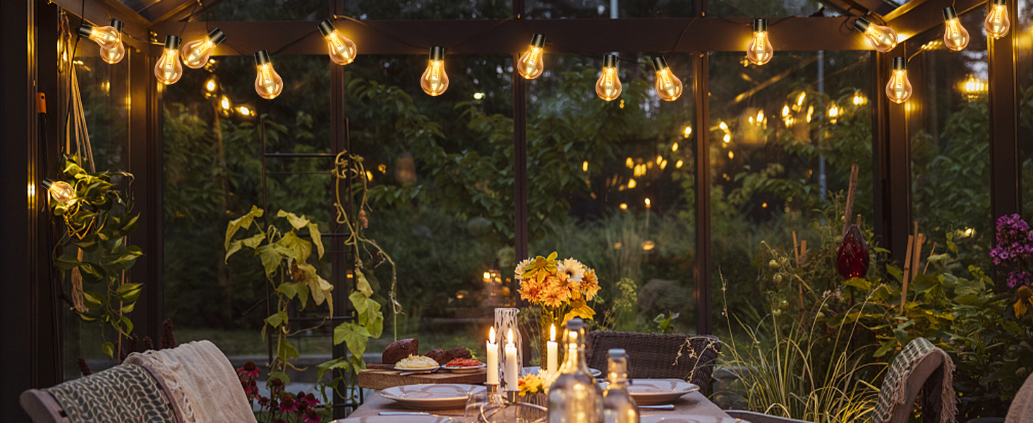 LED ліхтарна гірлянда для зовнішнього використання на батарейці з таймером, 9м, 12 лампочок A60, USB зарядка, 5000mAh, для декорування саду, вікна, сходи, весілля