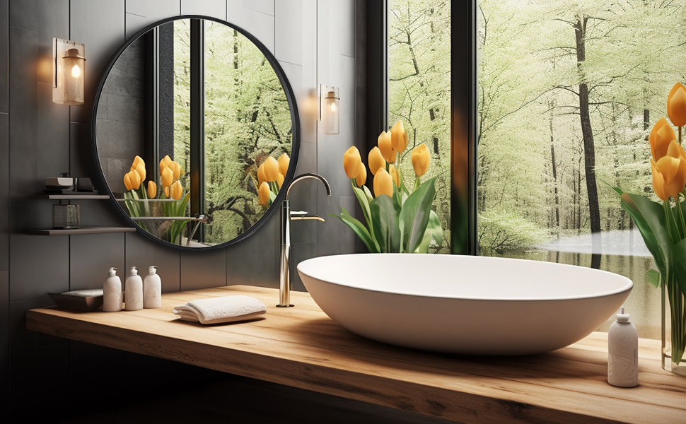 Кругле дзеркало на стіну FRUMENSHIP, діаметр 76 см, сріблястий, з металевим каркасом. Підходить для вітальні, спальні, ванної кімнати, коридору.