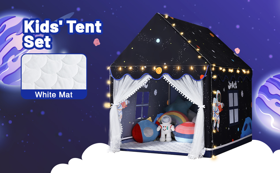 Дитяче намет-будиночок Wilwolfer з килимком для малюків: Принцесинний будиночок для дівчаток та хлопчиків - Великий намет для гри в приміщенні та на вулиці - Ідеальна іграшка для дітей, чорний з килимком