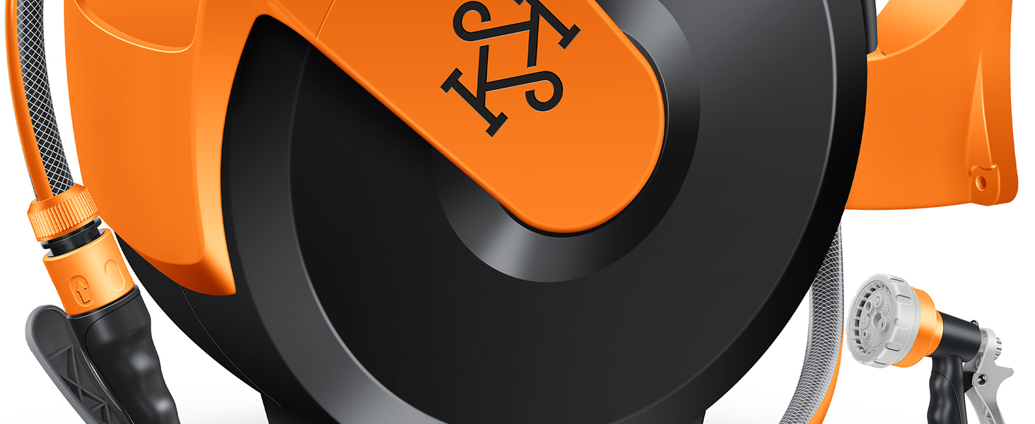 Шланг для саду KESSER® 35м з автоматичним підйомом | Шланг для поливу з тримачем для стіни | Водопровідна коробка для стіни з ручною лійкою 7-функцій | Антрацит/Чорний