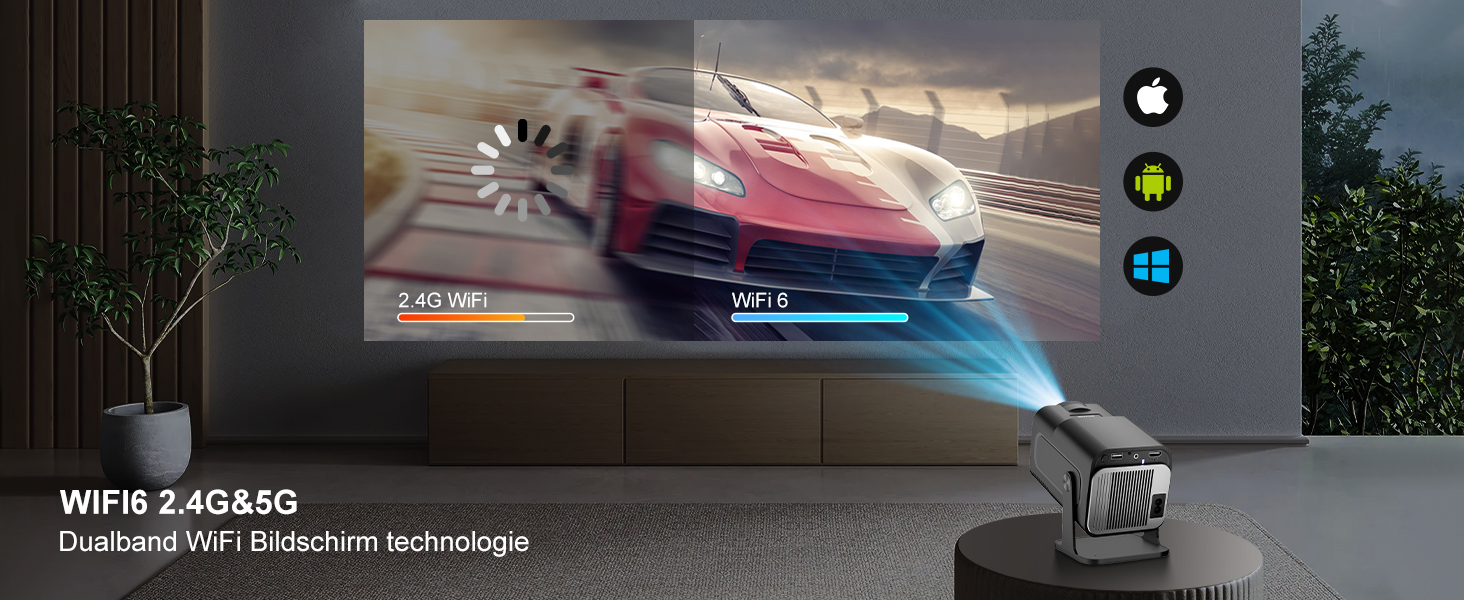 Beamer 4K HY260pro: Міні проєктор для дому та вулиці з WiFi 6, Bluetooth 5.4, Android TV, 180° обертання, 18000 люмен, 5W динамік