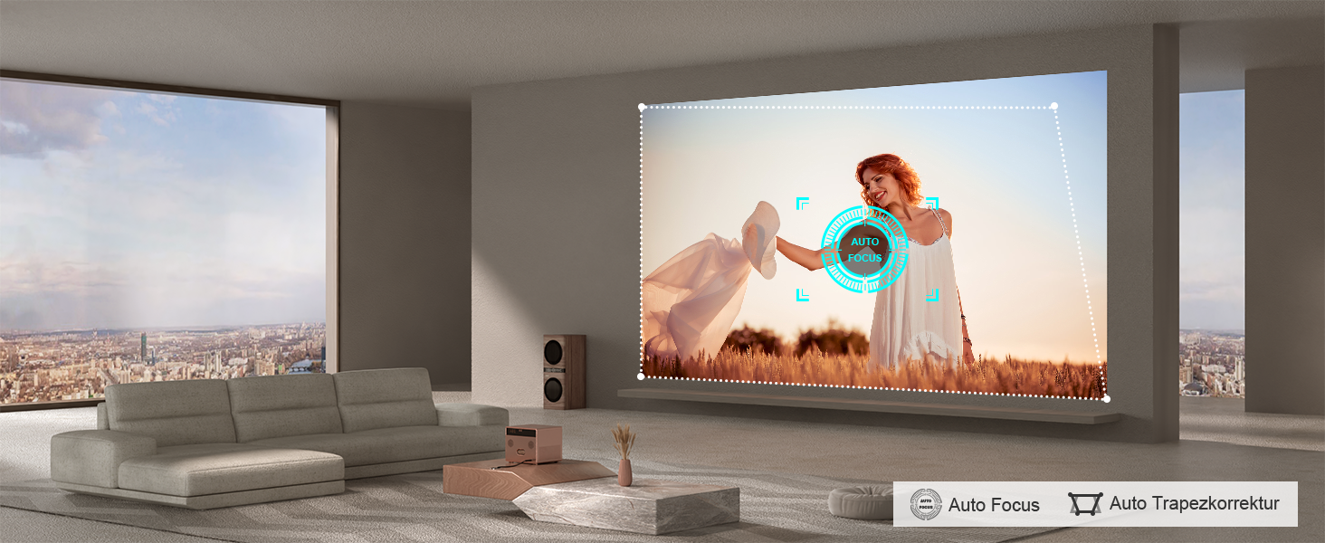 Проектор Mini Beamer 1080P Full HD 23000L з автофокусом, корекцією трапеції, WiFi6, Bluetooth, 4K, 360° обертання для телефону