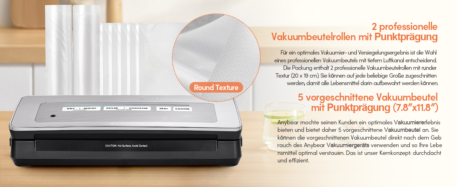 Вакууматор для продуктів сріблястий, 100 Вт, 90 кПа, з вбудованим різачем та цифровим таймером, комплект з 2 рулонами