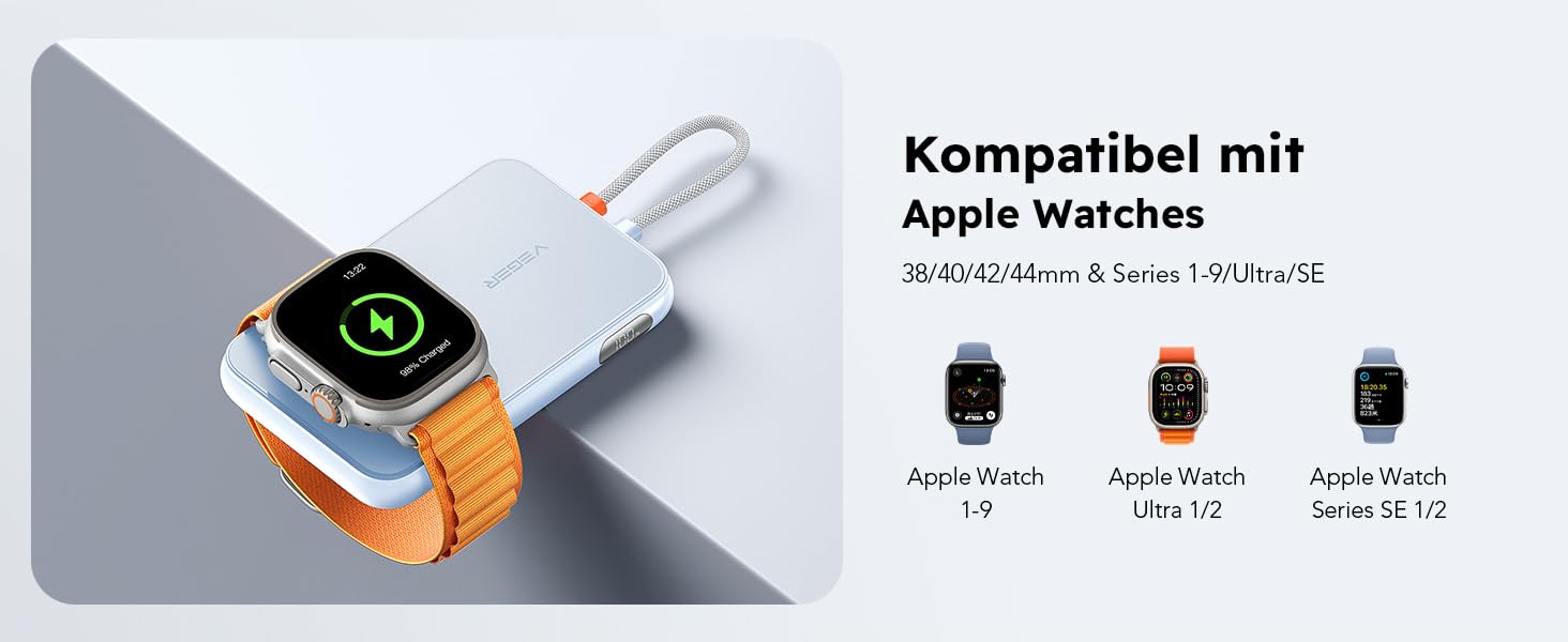 Вт PD, 10000 мАг, вбудований кабель Apple, зарядка Apple Watch, 2 шт. USB-C, синій, 20