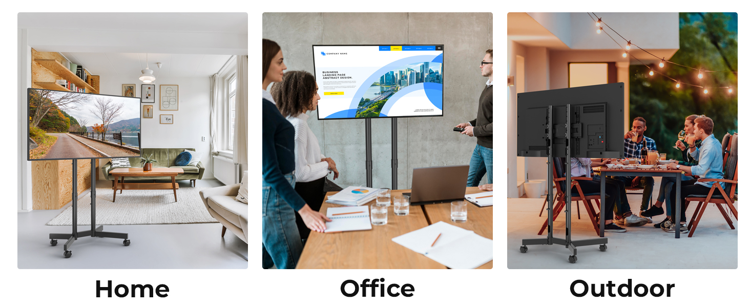 Мобільна підставка для телевізора BONTEC 32-70 дюймів, чорна, з колесами, регульована висота, VESA 400x400, до 50 кг, з кабельним каналом