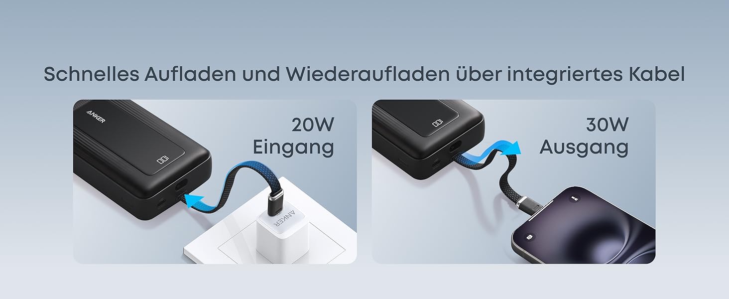 Powerbank Anker Zolo (2025 Upgrade) 20000mAh 30W з USB-C кабелем. Підходить для iPhone, Galaxy та інших пристроїв. Білий