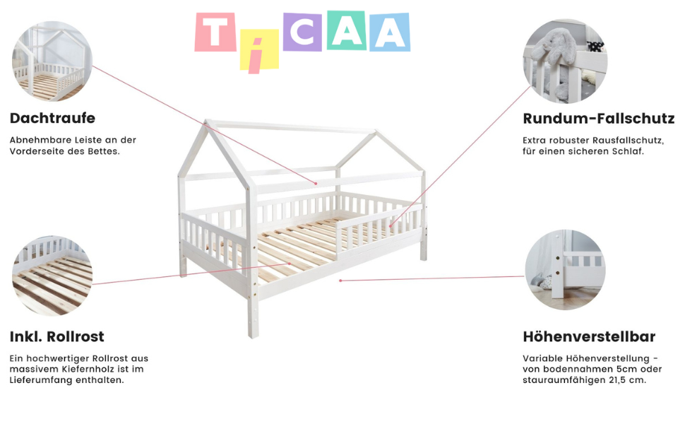 Дитяче ліжко TiCAA Ліжко Кей 120x200 Сосна біла