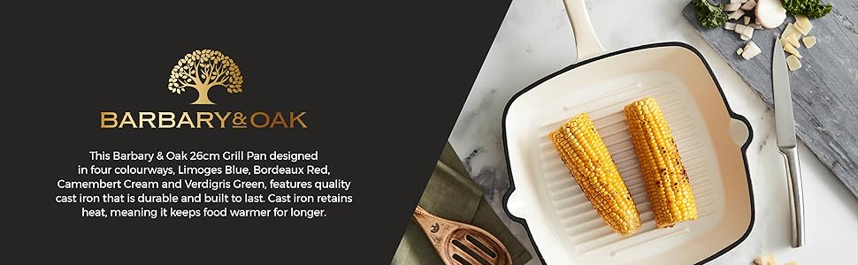 Сковорода-гриль Barbary & Oak BO800256GRN з емальованим покриттям, зелений (26 см)