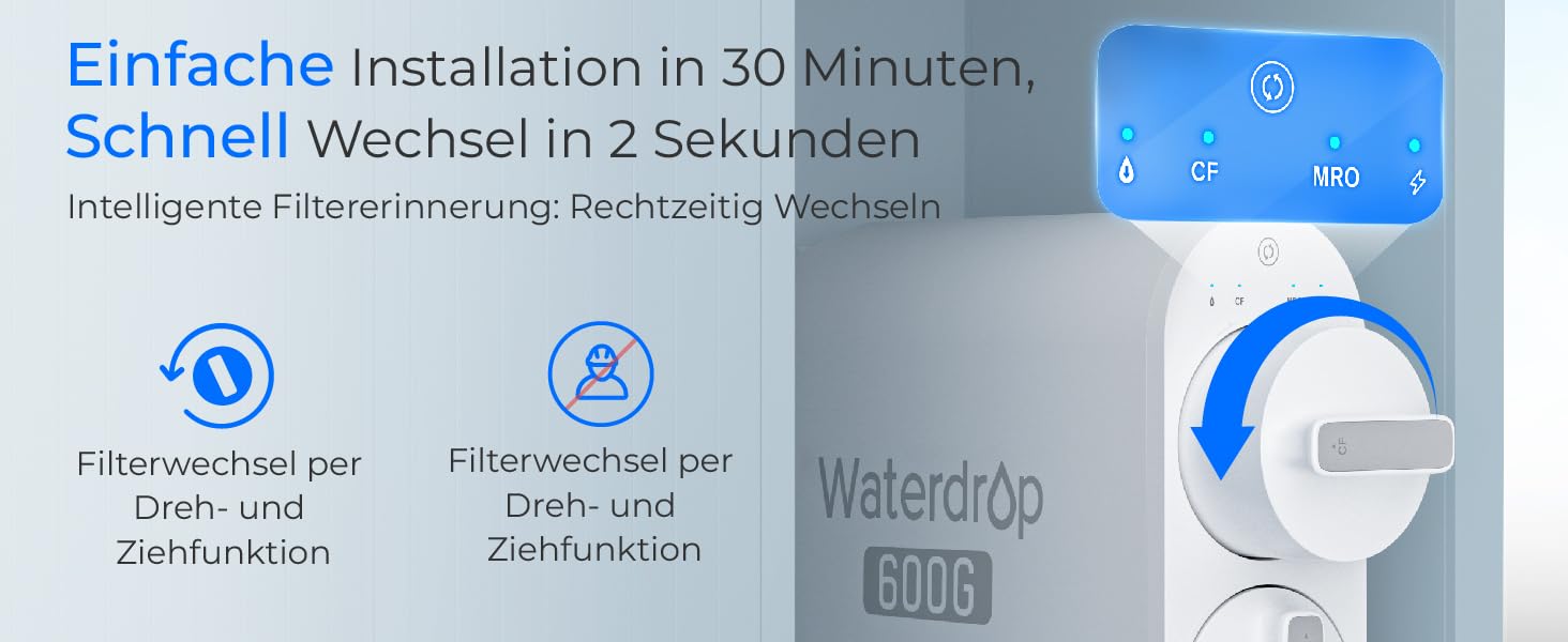 Waterdrop G2P600 Система фільтрації води зворотного осмосу, 8000 літрів, очищення 2:1, без баку, пом'якшувач води RO під мийку G2-600G