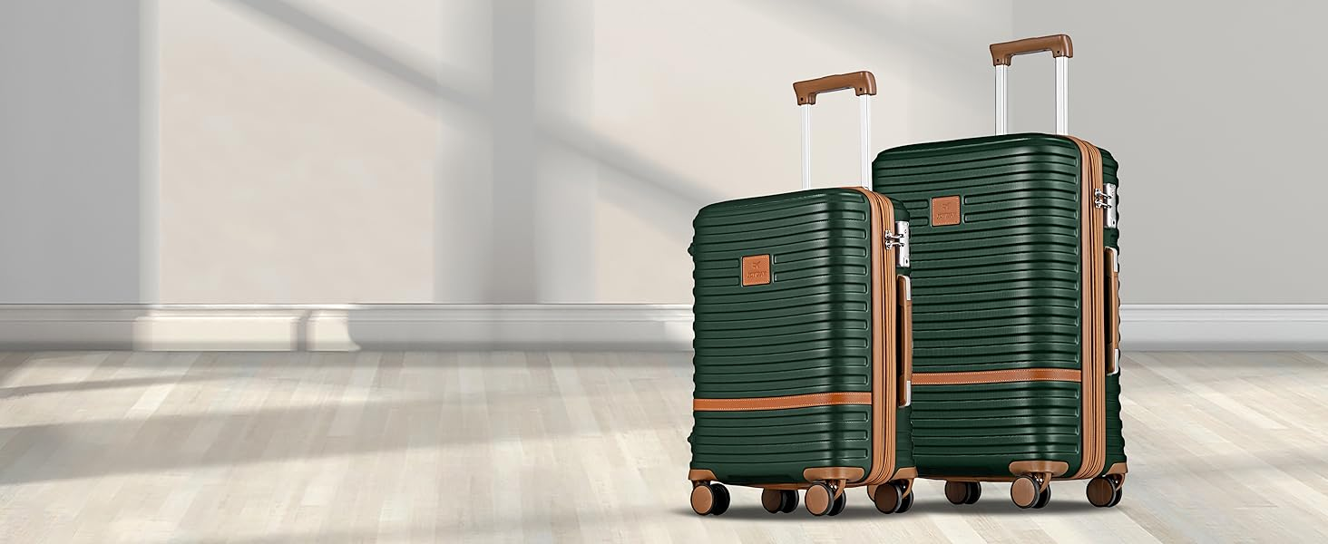 Набір валіз Joyway 6-ти частинний, з жорстким корпусом, beauty case, косметична сумка, 4 колеса, TSA-замок, для подорожей, коричневий/зелений