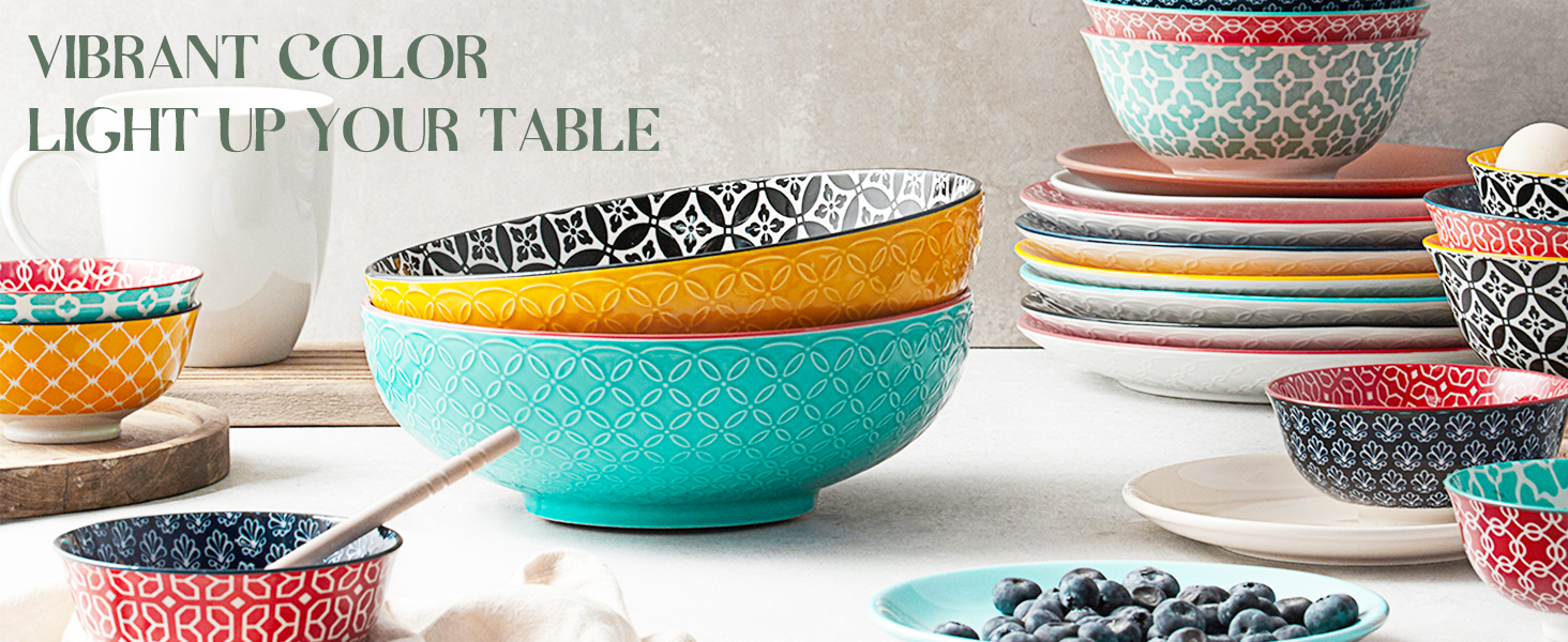 Салатник DOWAN 2000 мл, 2 шт., Ø24.1 см, порцеляновий, для пасти, мікрохвильовий, посудомийна машина, штабельований, різнокольоровий