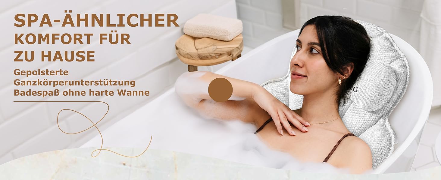 Подушка для ванни повне тіло (152x56 см) з підголівником (11 см) - біла. Підтримка шиї, спини та ніг. З сумкою для прання та подорожей, гачком для сушіння.