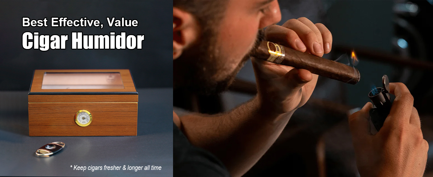 Вологозбережувач для сигар Slege, дерев'яний бокс з іспанської кедру, гігрометр, роздільники, аксесуари для сигар (30-50 сигар) (колір: коричневий)