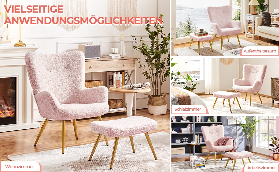 Крісло-мішок Yaheetech з м'якої тканини, крісло для відпочинку, телевізор, крісло-релакс, крісло-трансформер, стильний дизайн, білий (рожевий, з пуфом)