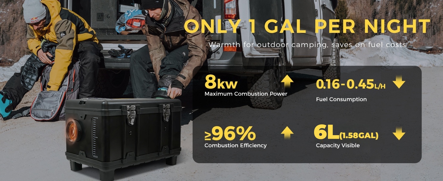 Дизельна автономка 8kW для вантажівок, фургонів, кемперів з Wi-Fi та адаптером, 12/24V/240V, автоматичний старт/стоп, вентиляція, чорна