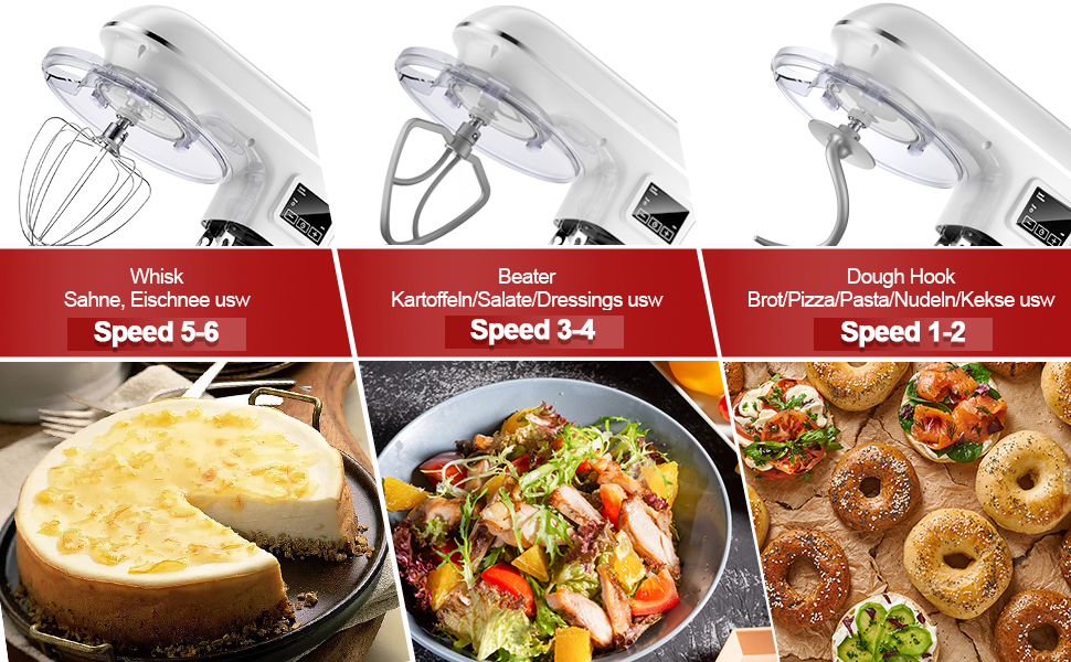 Кухонна машина 1500W 8L з 6 швидкостями, функцією ферментації та LCD-дисплеєм (біла)