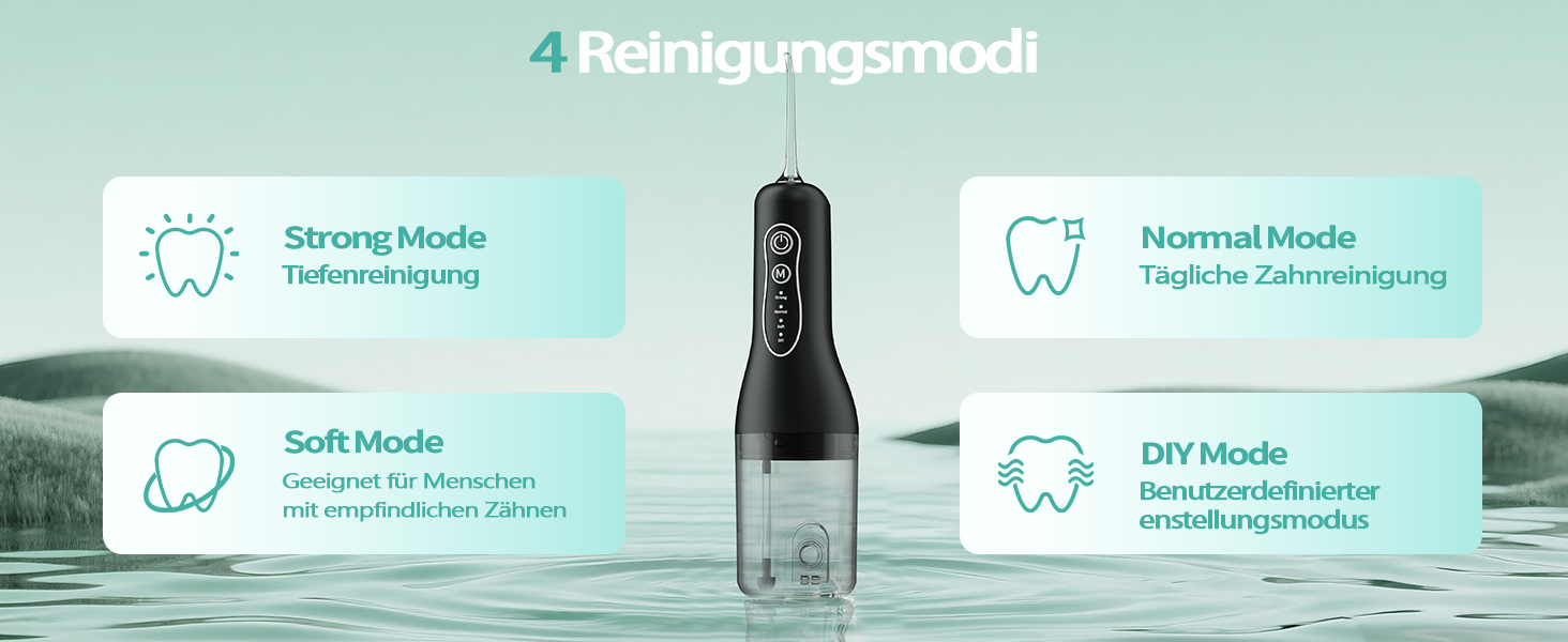 Електрична іригатор Munddusche: тестер-переможець 2025, 260 мл резервуар, IPX7 водонепроникність, 5 насадок, 40 днів роботи, для догляду за порожниною рота, чорний