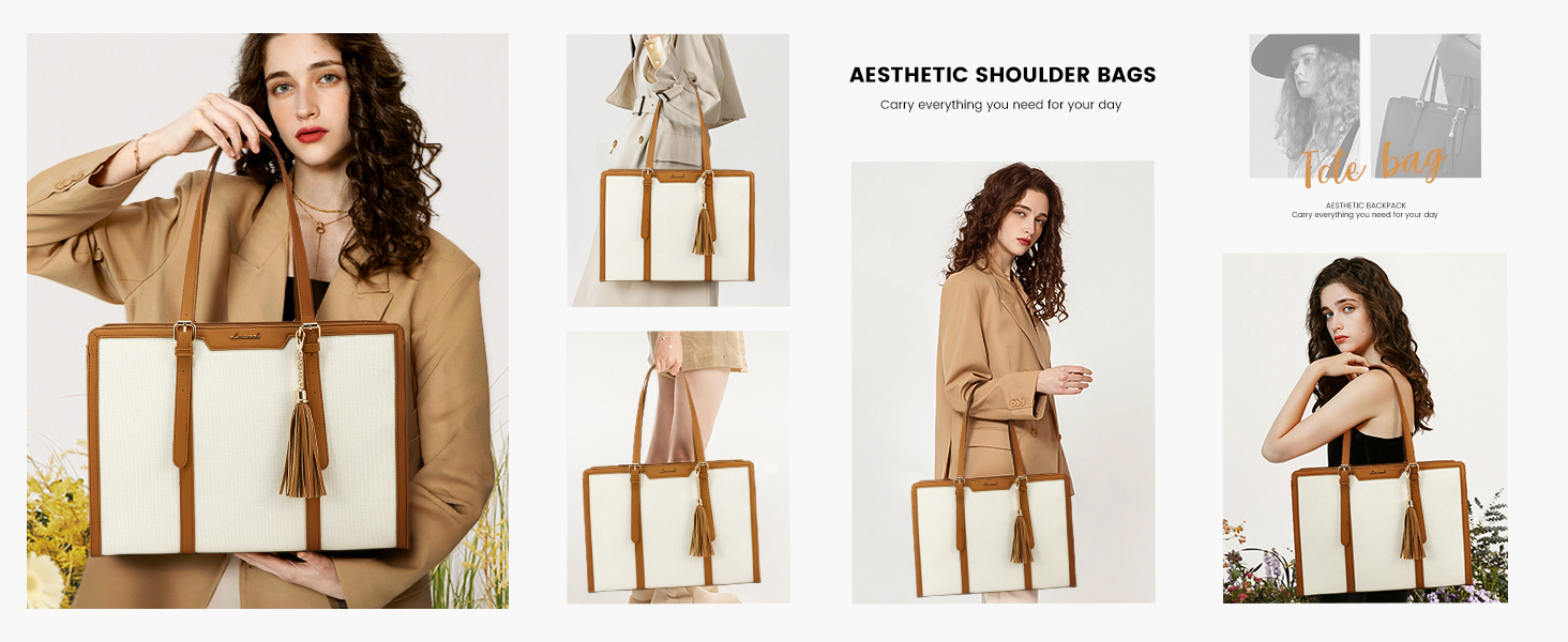 Сумка для ноутбука LOVEVOOK 15.6 дюймів: велика, зручна, для роботи, навчання, подорожей (бежева, коричнева)