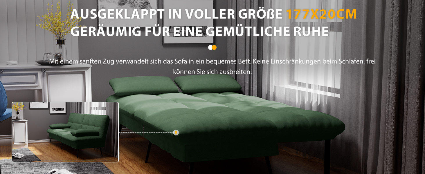 Диван-ліжко LUCKRACER 3-місний з регульованими кутами, тканина, темно-зелений | Диван, розкладний диван, кутовий диван для вітальні