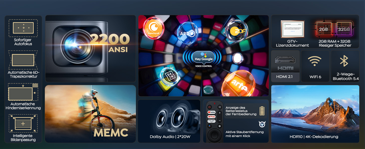 Проєктор Beamer 4K з Google TV 14.0