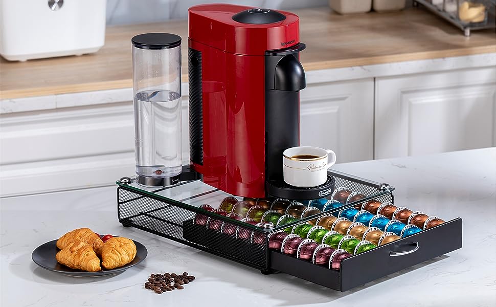 Тримач для капсул Vertuo Rice Rat - 50 капсул, чорний, скляний, сумісний з Nespresso Vertuo