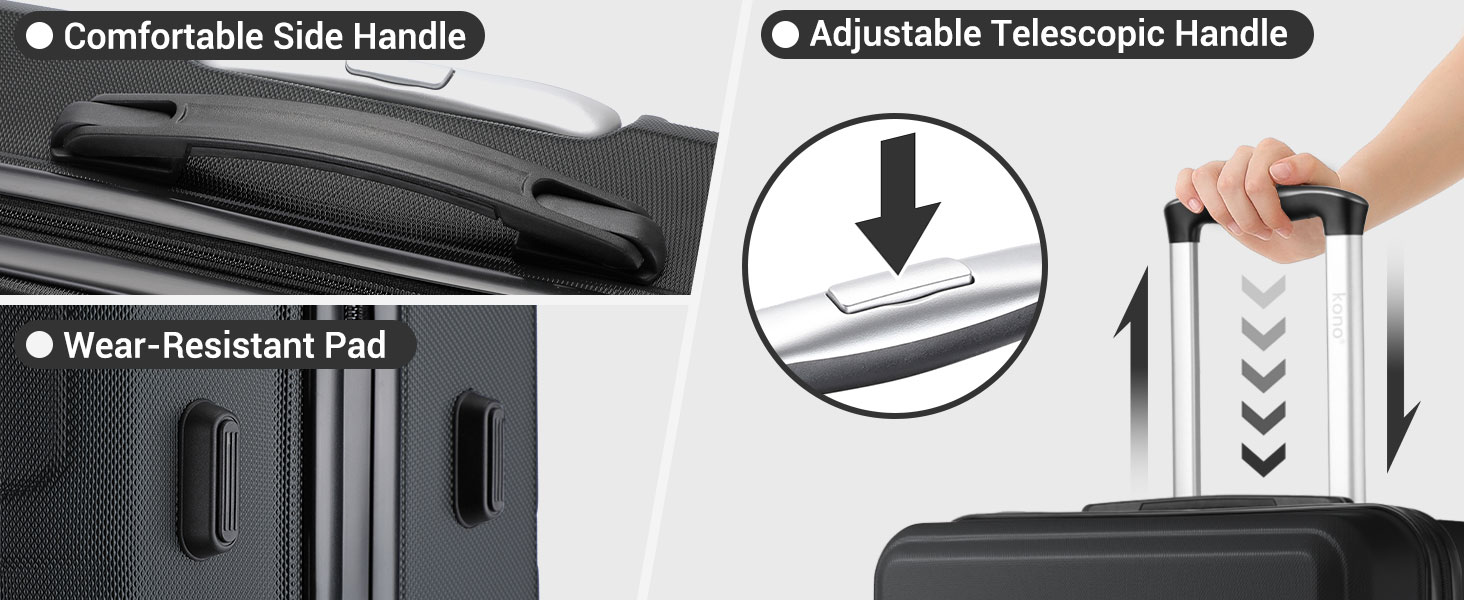 KONO Валіза середнього розміру 24 дюйми, ABS, з TSA-замком, 4 колеса, 65×44×25.5 см, темно-синій