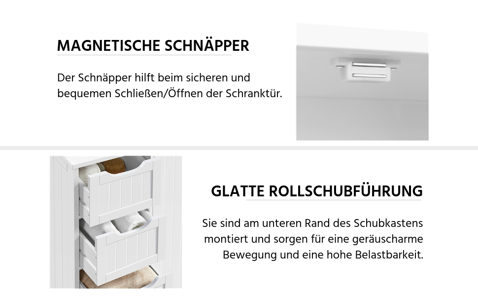 Шафа для ванної кімнати Yaheetech з 4 висувними ящиками та 2 дверцятами, тумбочка для ванної кімнати, шафа для підлоги, з регульованою полицею, для ванної кімнати, вітальні, коридору, кухні, білий, 81 × 30 × 83 см