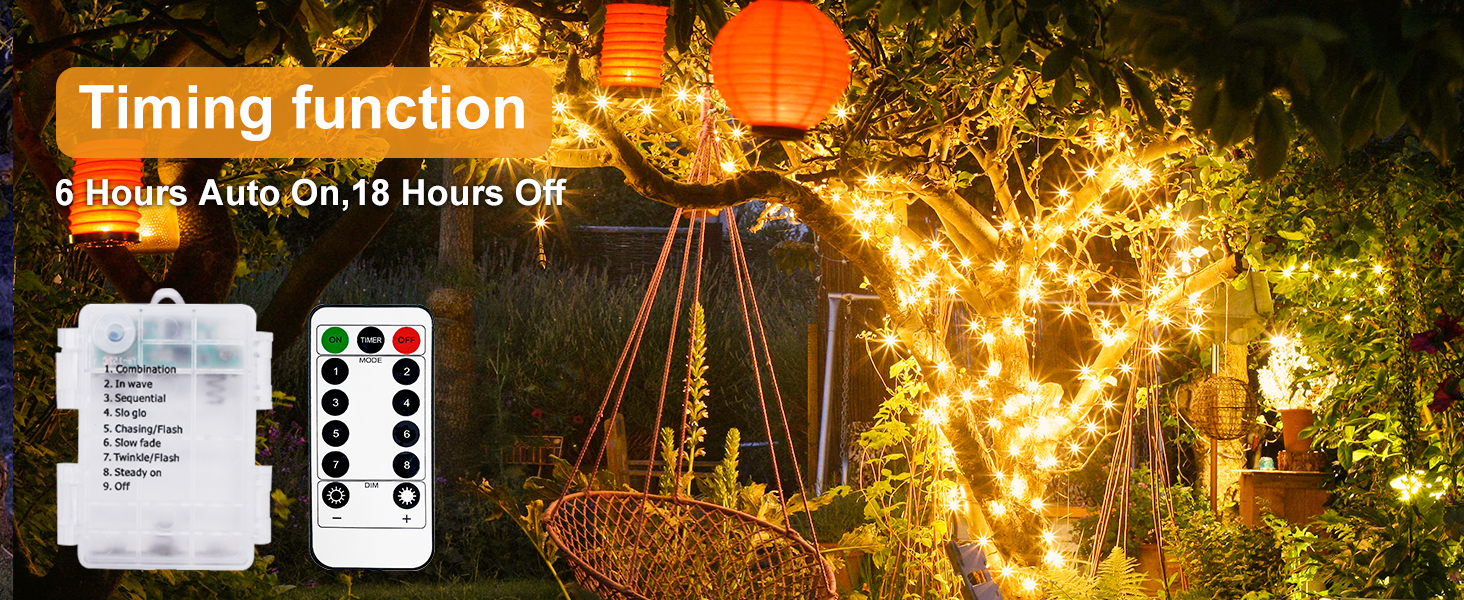 Льотова гірлянда на батарейках, 5 метрів, 50 LED, з таймером та пультом, 8 режимів, вологостійка, тепле біле світло, для декору, 6 шт.