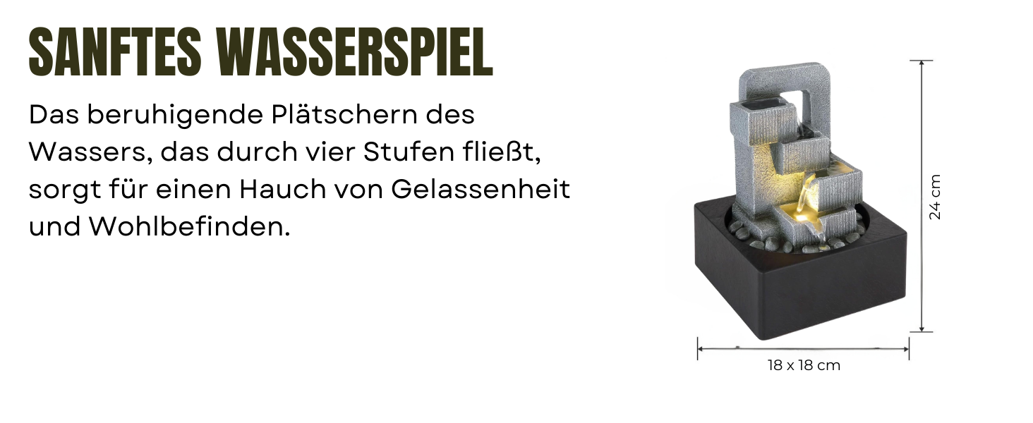 Декоративний фонтанчик для дому з підсвіткою, сірий, 5-рівневий