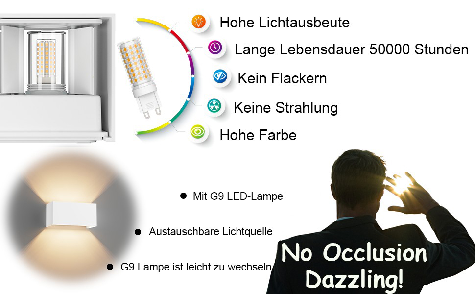 Стіна з зовнішнім підсвічуванням Klighten з LED лампою G9 (18W, 3000K), регульований кут променя, IP54, антрацит/білий