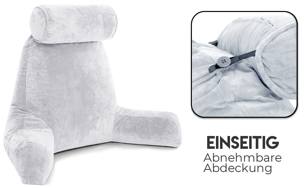 Подушка для чоловіків з підлокітниками - темно-сіра, для читання та відпочинку в ліжку | Premium Memory Foam | Знімна подушка для шиї