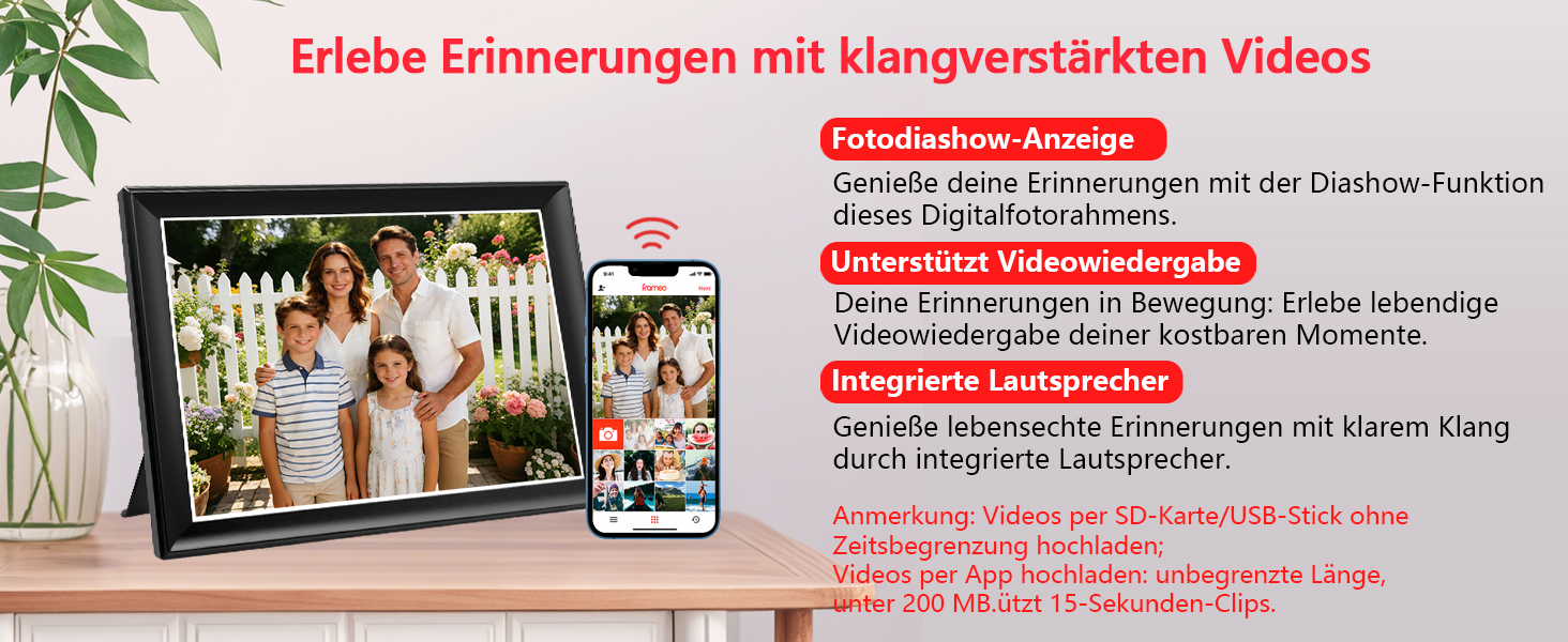 FRAMEO Цифровий фоторамка 15.6" WiFi, IPS, FHD 1920x1080, 32GB, сенсорний екран, автоповорот, для стін, віддалений доступ через додаток FRAMEO