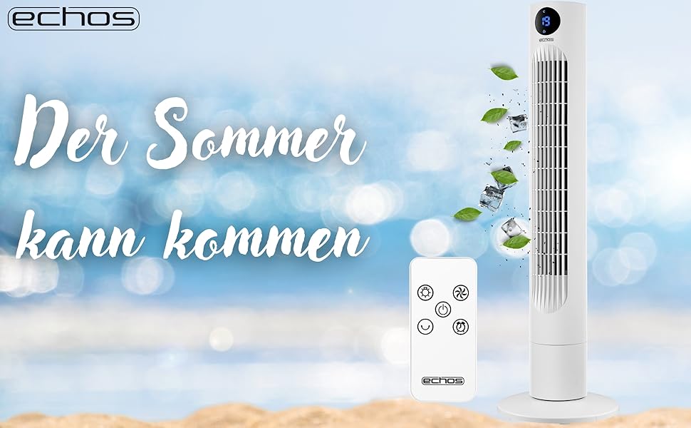 Вентилятор Tower Echo - тихий, з пультом, LED-дисплеєм та таймером 12 год