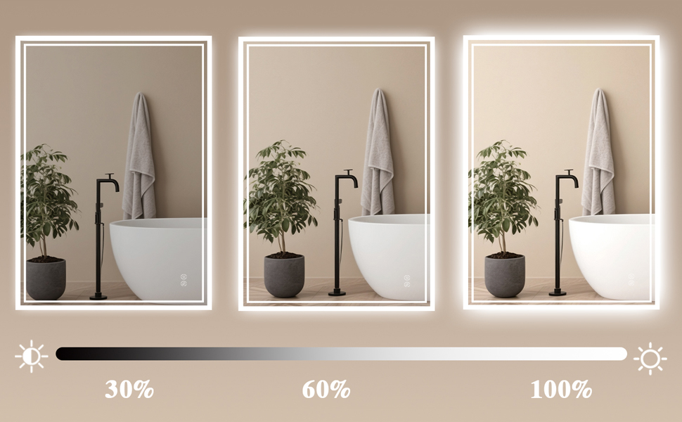 LED дзеркало для ванної кімнати з підсвічуванням 40 x 60 см – Antifog, 3 кольори, регулювання яскравості, подвійний сенсорний вимикач, пам'ять при відключенні електроенергії, монтаж на гачки, квадратна форма