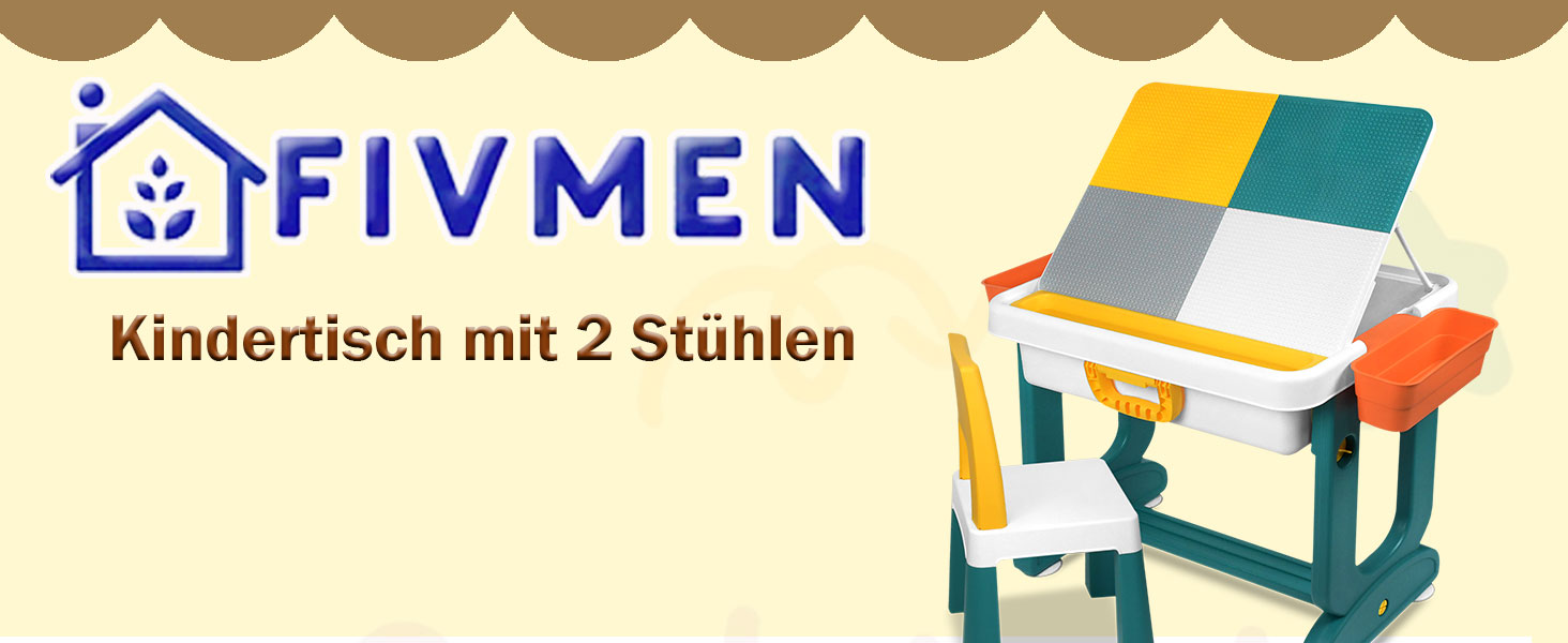 Дитячий стіл FIVMEN з 2 стільцями та 163 будівельними блоками, зберігання, для хлопчиків та дівчаток, тип A