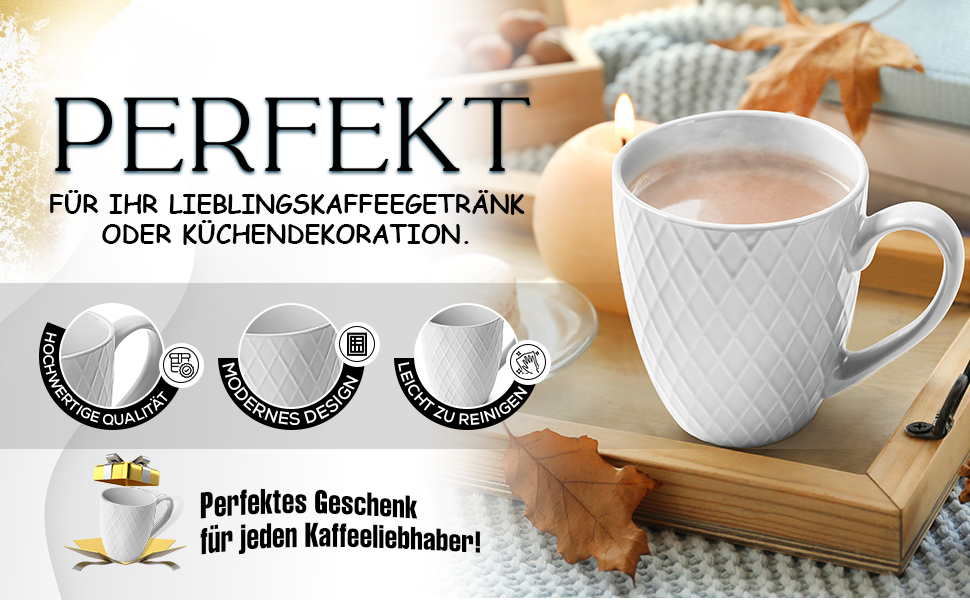 Набір кавових чашок/кружка Сучасна керамічна кружка Matt Велика чашка для кави Palmanova Collection (Біла), 6 шт., 400