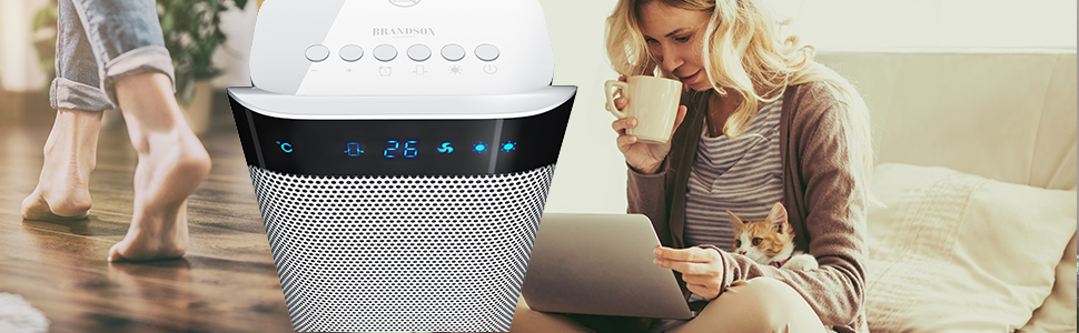 Обігрівач Brandson з пультом керування: керамічний, для ванної кімнати, енергозберігаючий, тихий, з осциляцією, 2 режими, таймер, сертифікат GS